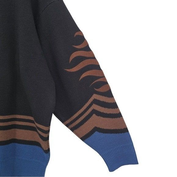 Bogner Mens M Vintage Wool Blend Black Blue Brown Embroidered Neck Zip Sweater - Picture 2 of 14